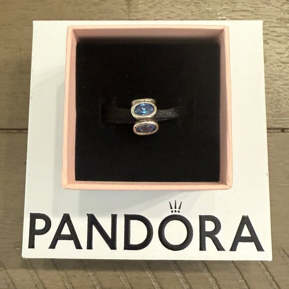 Retired Pandora Oval Blue CZ & ALE Sterling Silver 925 Charm - Picture 2 of 5